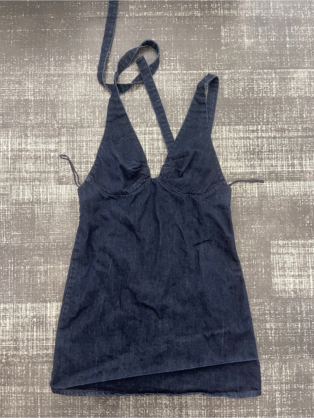 Free People Dark Navy Denim V-Neck Halter Dress